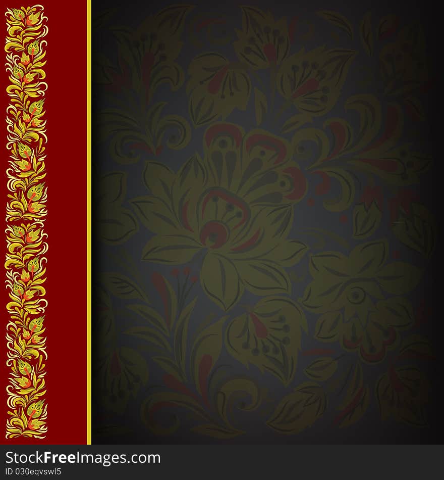 Abstract floral ornament on a red