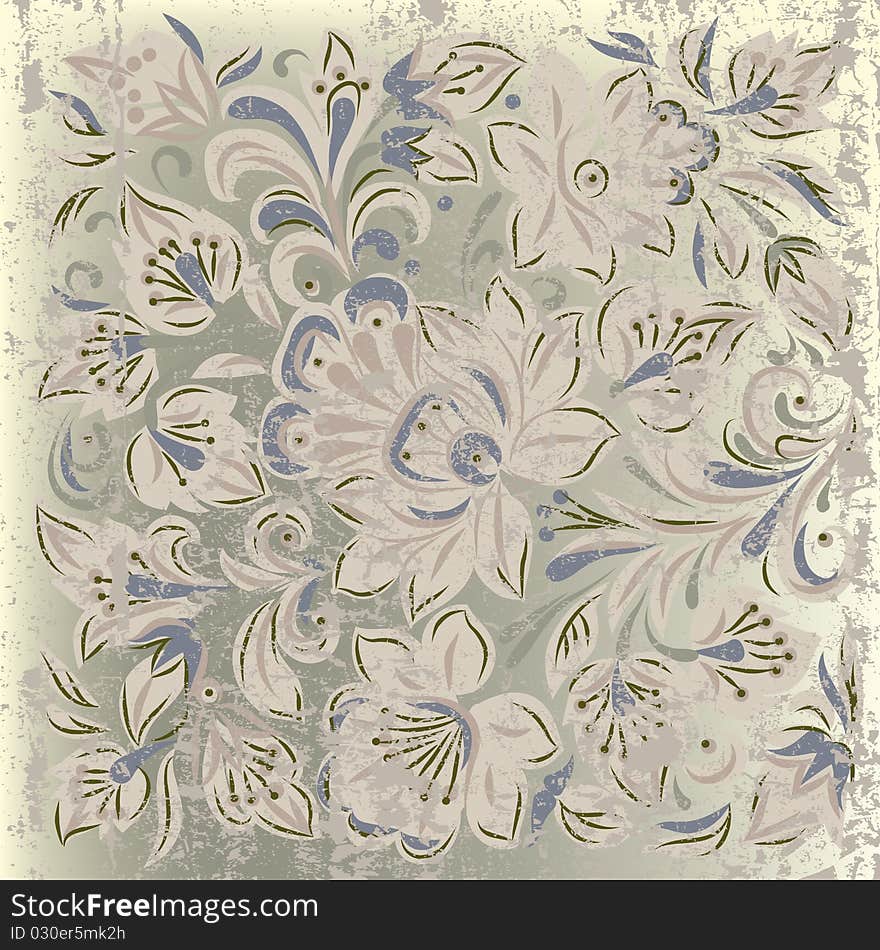 Abstract floral ornament on a greybackground