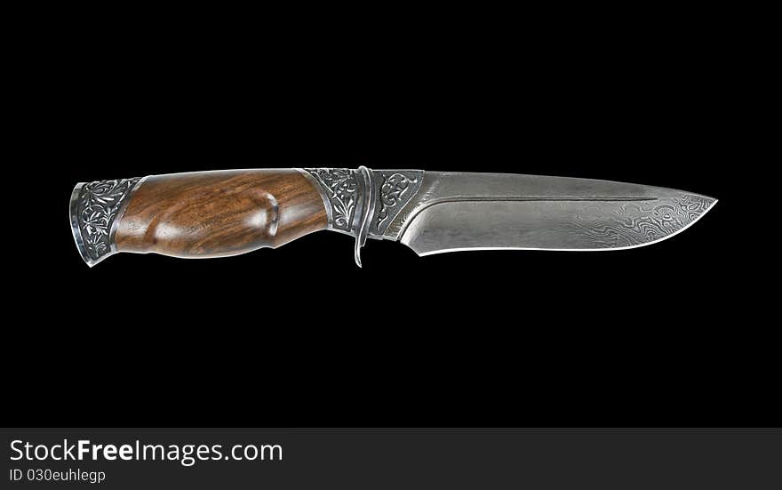 Damask hunting knife, isolated on black