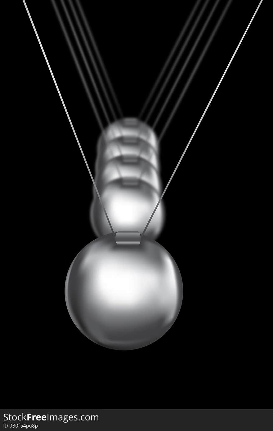 Newtons cradle silver balls on black background