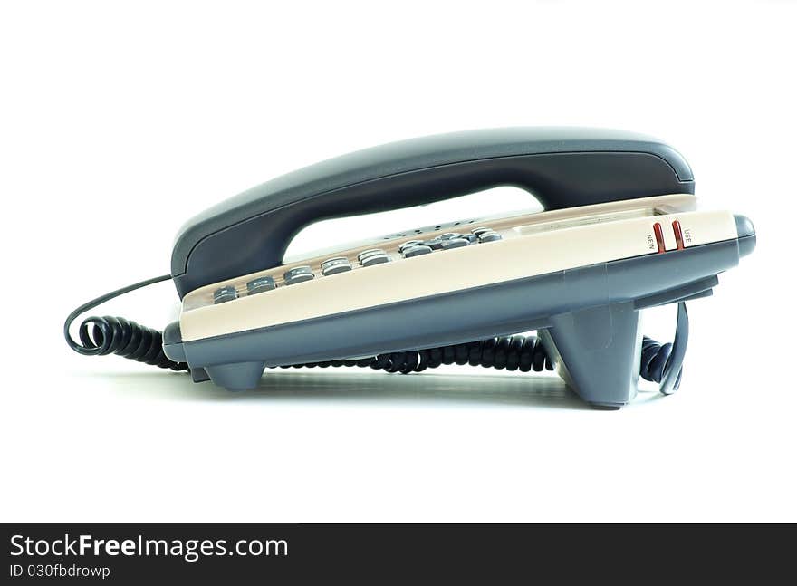 Blue office telephone isolated on a white background