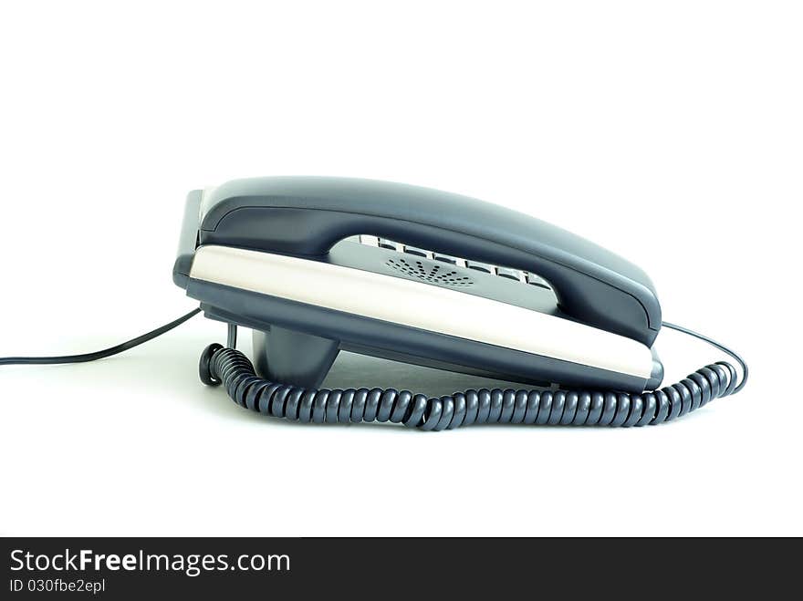 Blue office telephone isolated on a white background