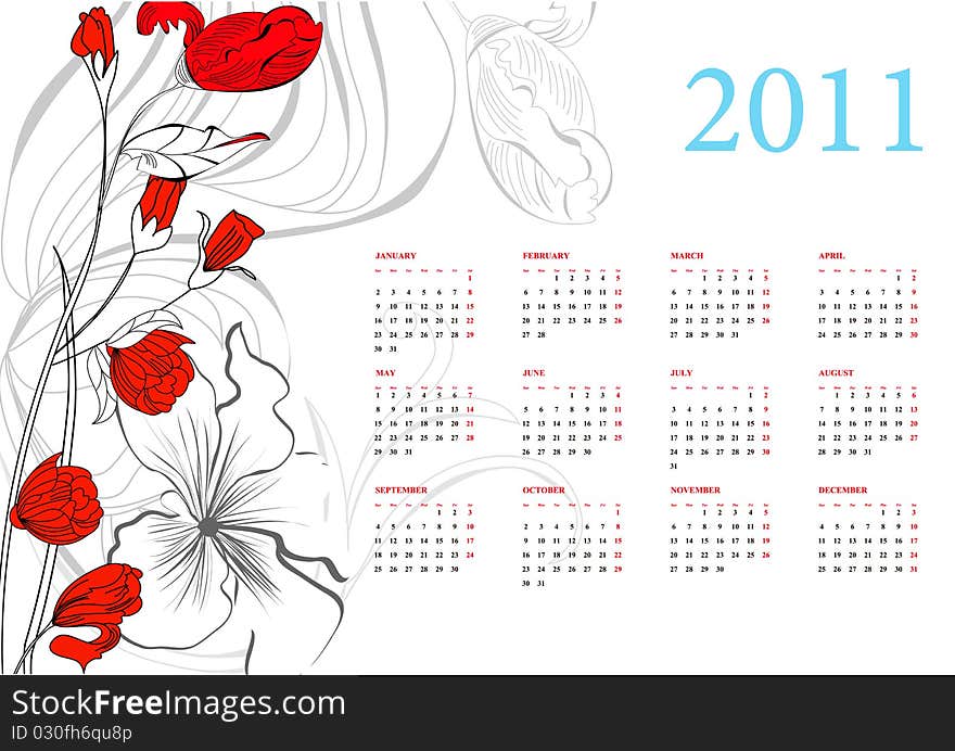 Romantic calendar for 2011. Universal template for greeting card, web page, background