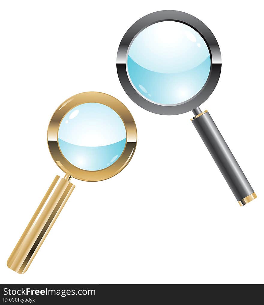 Vector illustration of two metal magnifiers on the white background