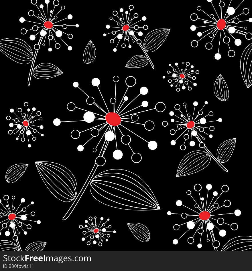 Cute floral background with black and red colors