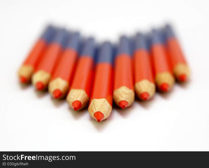 Colour pencils isolated on white background close up