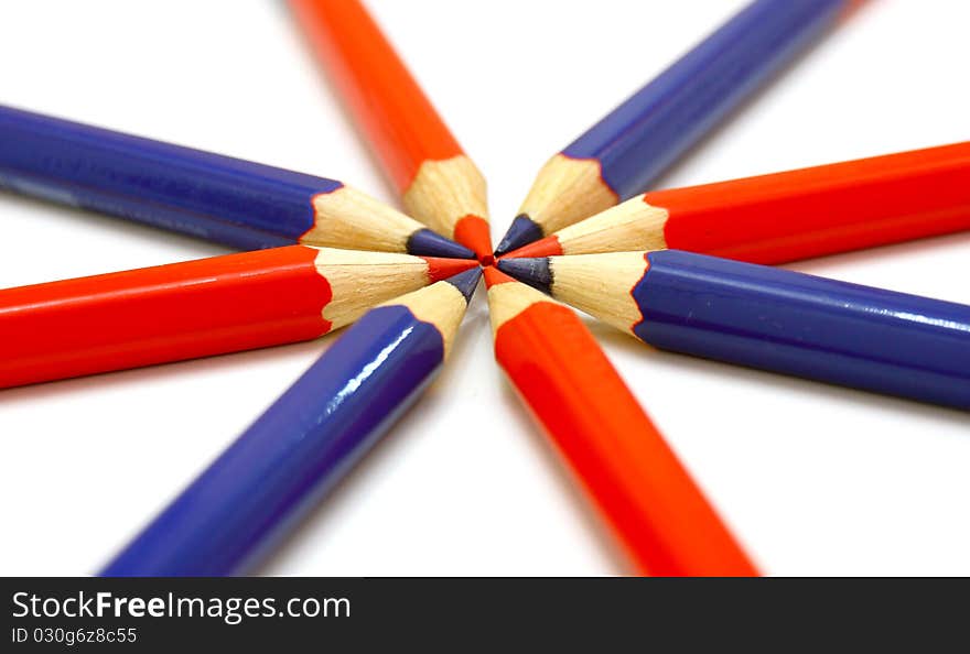 Colour pencils isolated on white background close up