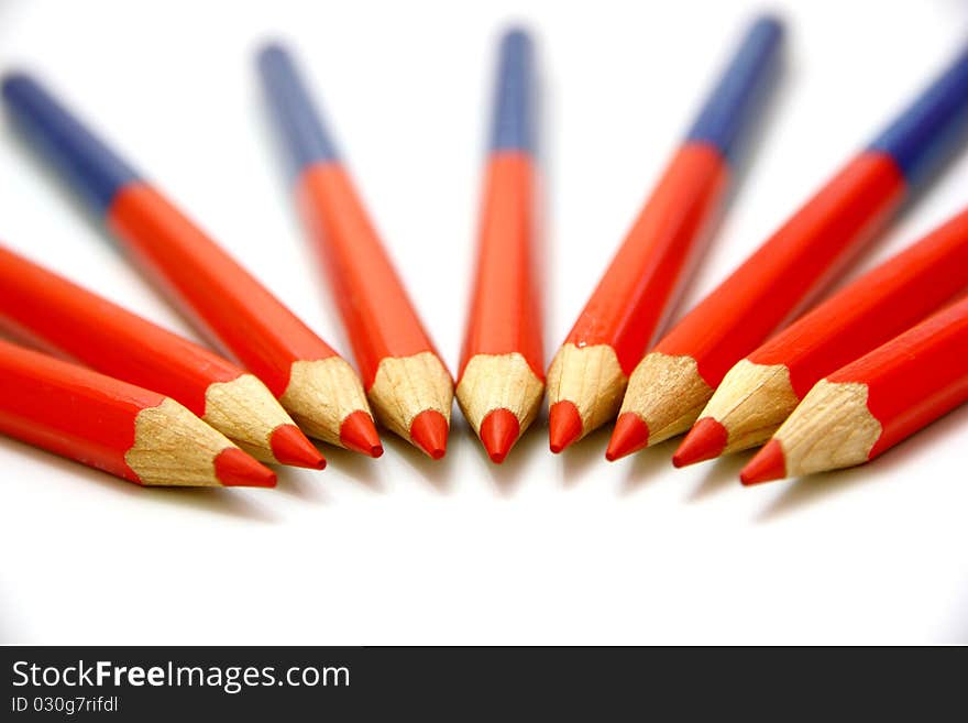 Colour pencils isolated on white background close up