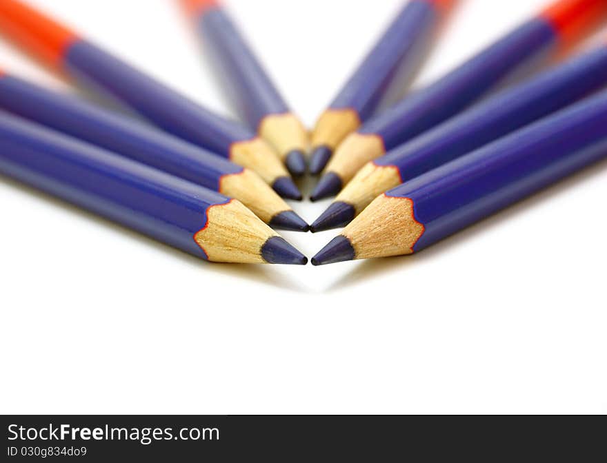 Colour pencils isolated on white background close up