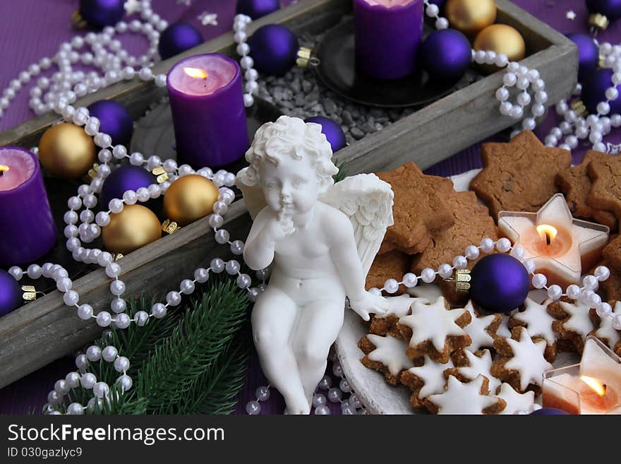 Advent decoration in shades of purple and white. Advent decoration in shades of purple and white