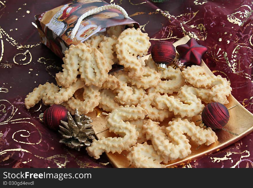 Christmas cookies in a Christmas bag