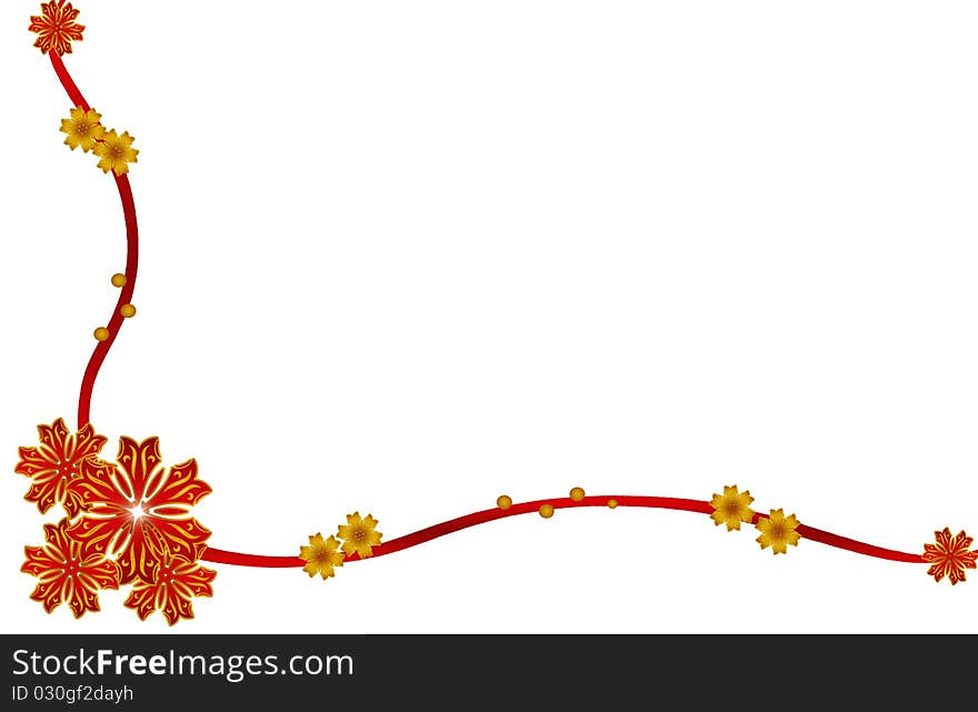 Christmas Illustration with lines flowers yellow red. Christmas Illustration with lines flowers yellow red