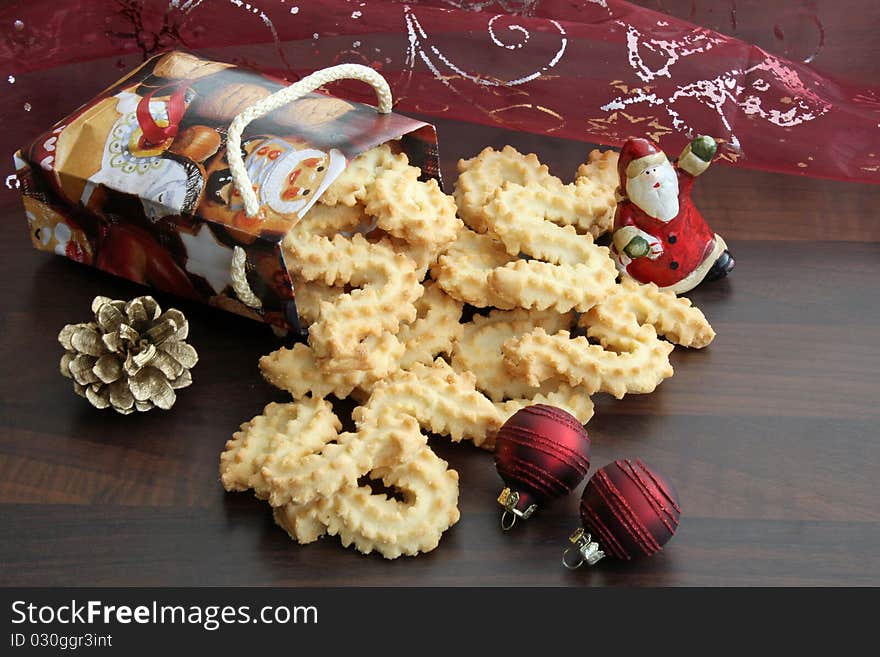 Christmas cookies in a Christmas bag