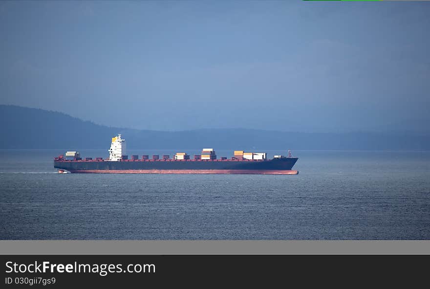 Red and Black Container Ship