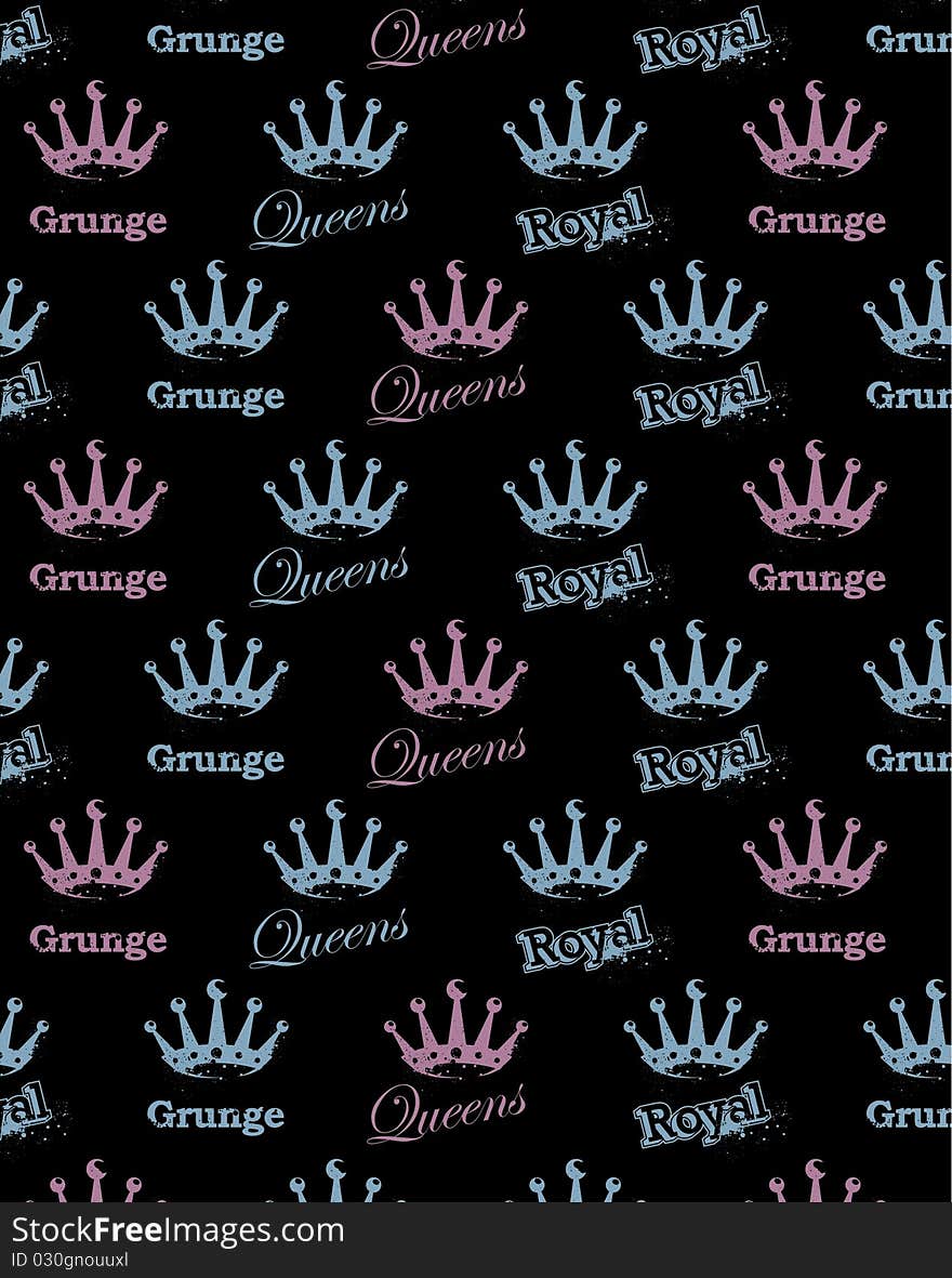 Modern seamless texture with crowns. Cool grunge style. Vector EPS 10 illustration.