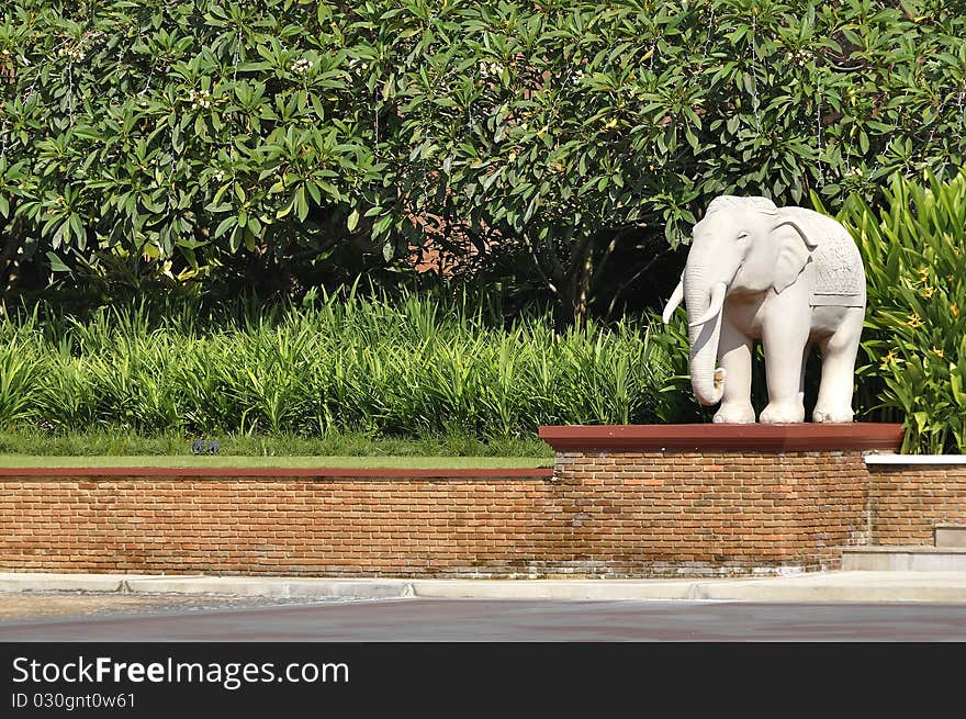 Elephant statue in the park. landscape design