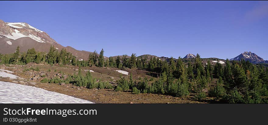 South, Middle, and North Sister from the shoulder of South Sister, Three Sisters Widerness, Deschutes National Forest, Oregon. South, Middle, and North Sister from the shoulder of South Sister, Three Sisters Widerness, Deschutes National Forest, Oregon