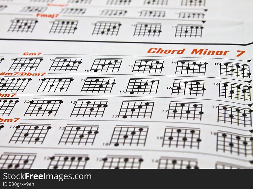 Paper of chord chart for guitarist and musician