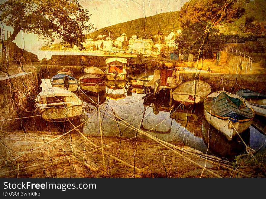 Creek in Opatija - picture in artistic retro style