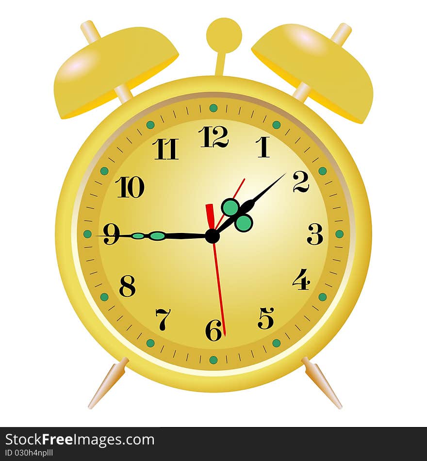 Vector illustration of golden alarm clock