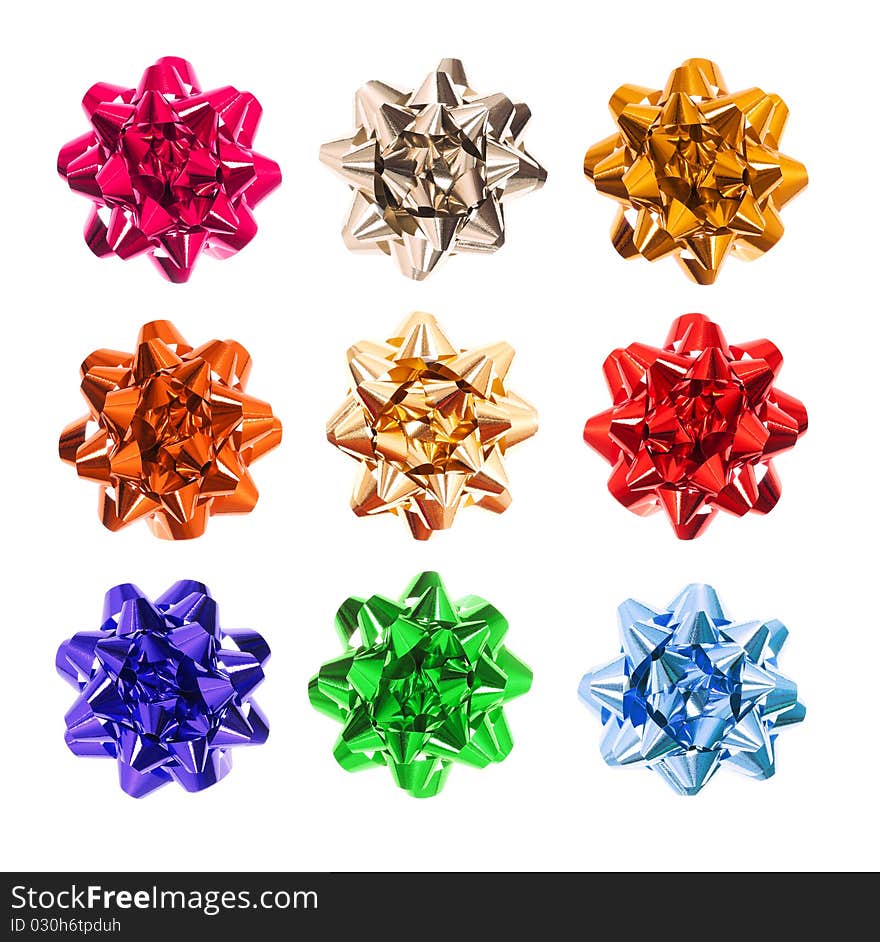 Collection beautiful colourful bows isolated on white background