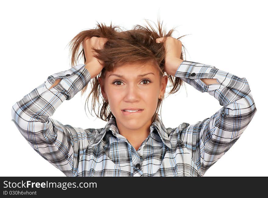 Portrait of a emotional beautiful teenage girl. Isolated on white background. Portrait of a emotional beautiful teenage girl. Isolated on white background.