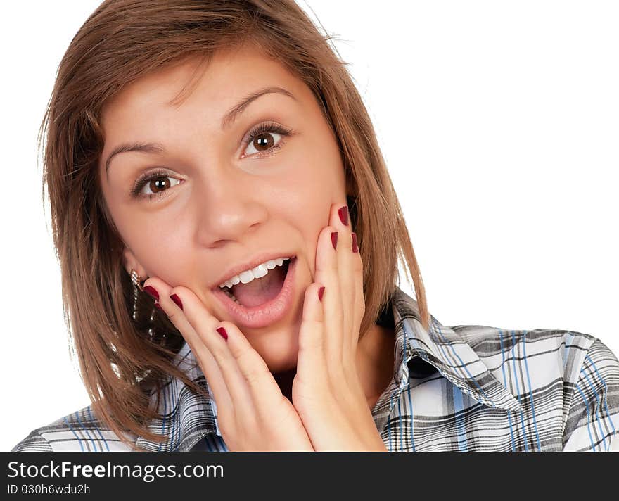 Portrait of a emotional beautiful teenage girl. Isolated on white background. Portrait of a emotional beautiful teenage girl. Isolated on white background.