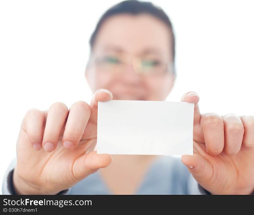 Businesswoman with business card