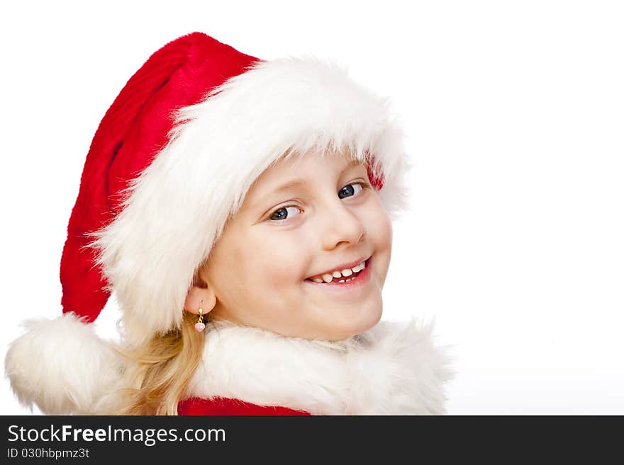 Young santa claus girl express happiness