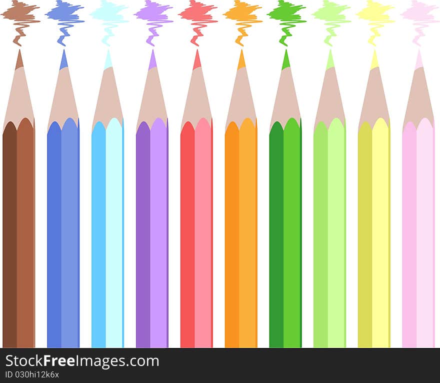 Set of colored pencils on white background. Set of colored pencils on white background