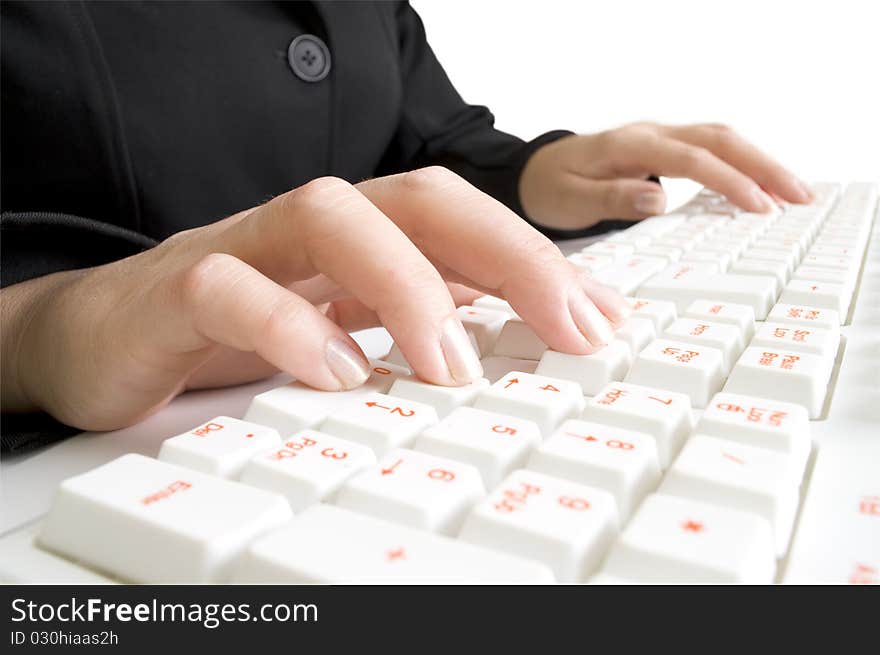 Girls Hands On The Computer Keyboard