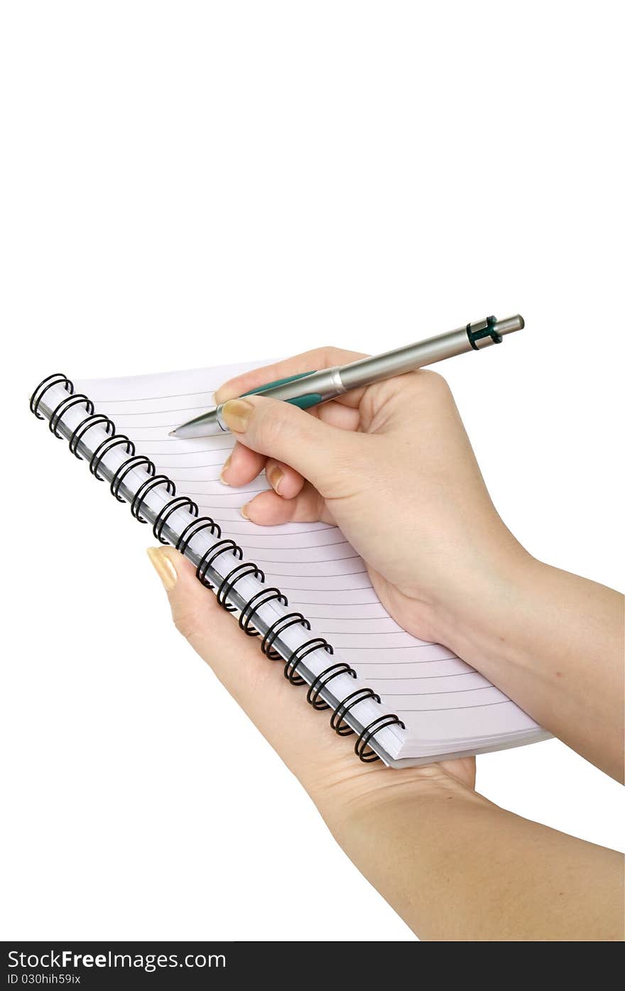 Hand keep notebook and other hand keep pen and wri