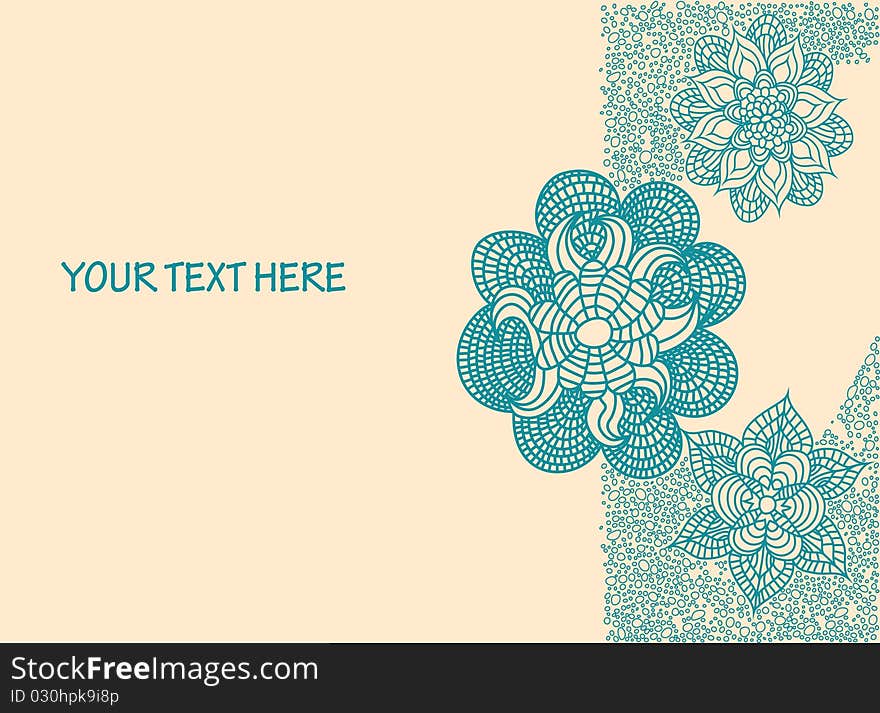 Cartoon illustration with seamless floral background