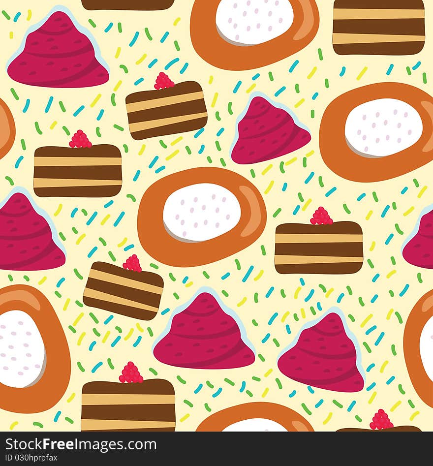 Seamless cartoon pattern with cake