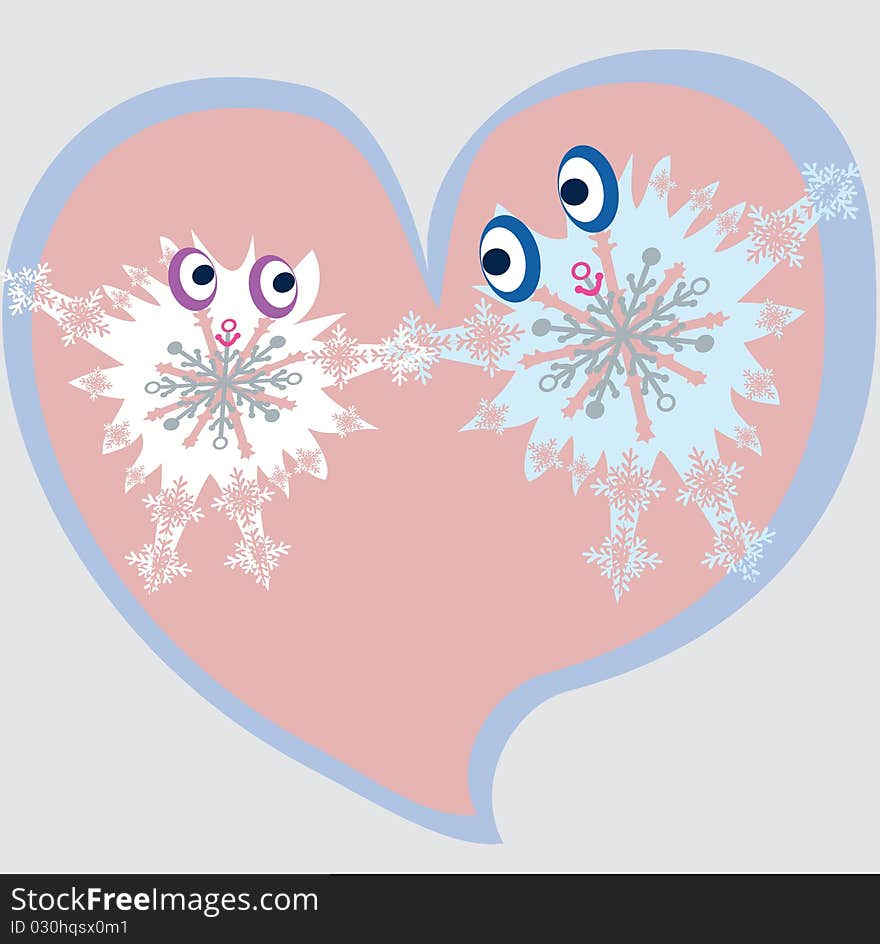 Cartoon snowflakes in love