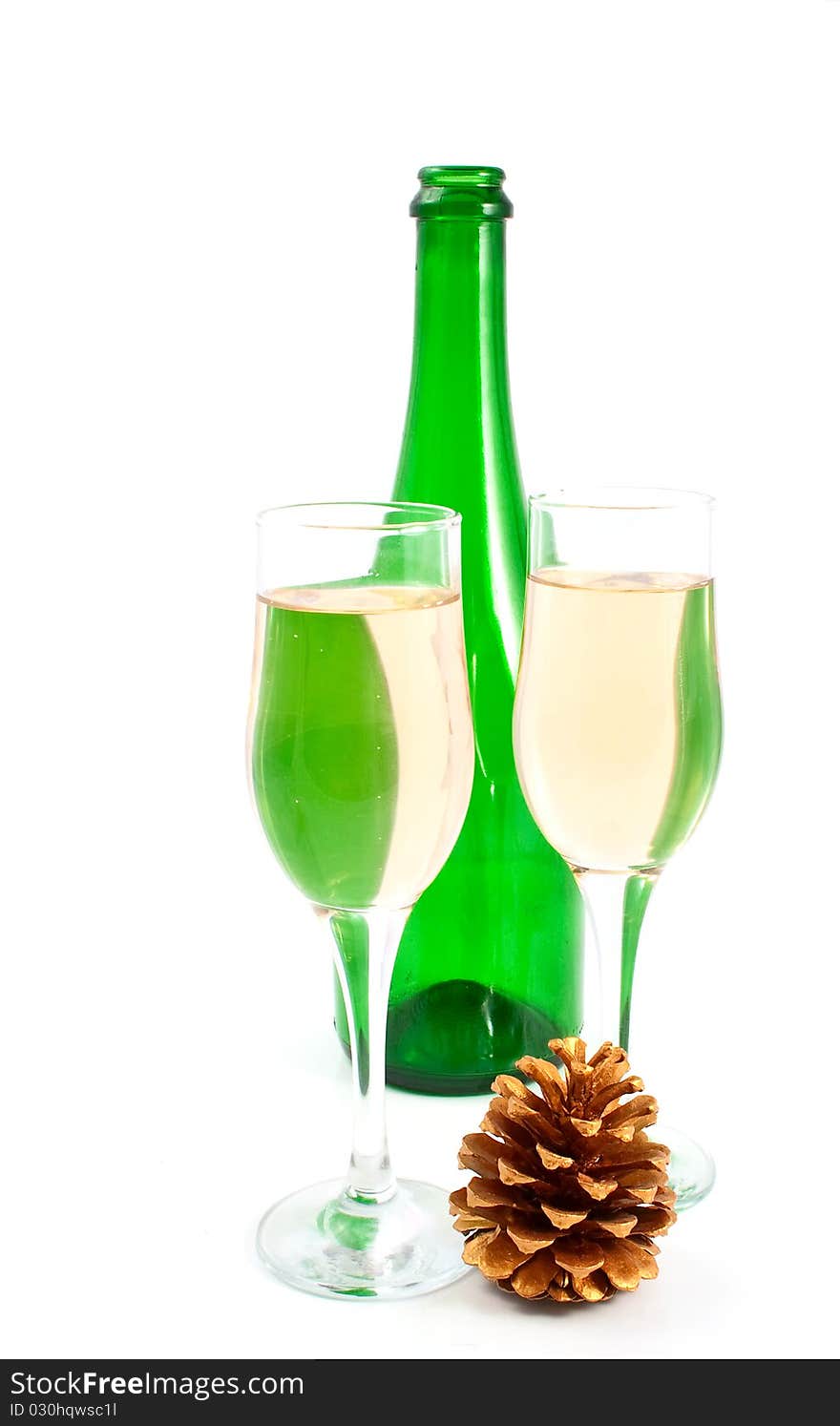 Champagne glasses on a white background