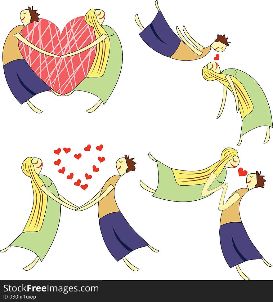 Cartoon set of two lovers