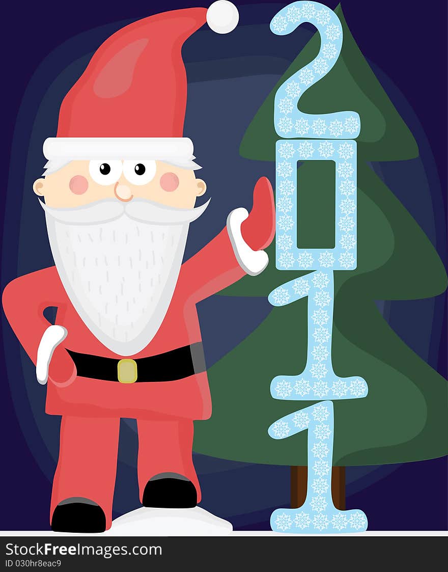 Cartoon Christmas postcard with Santa Claus keeps date