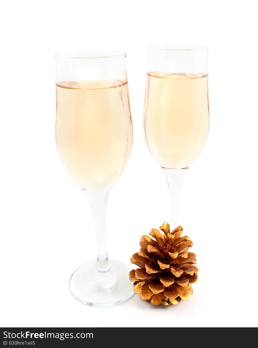 Champagne glasses on a white background