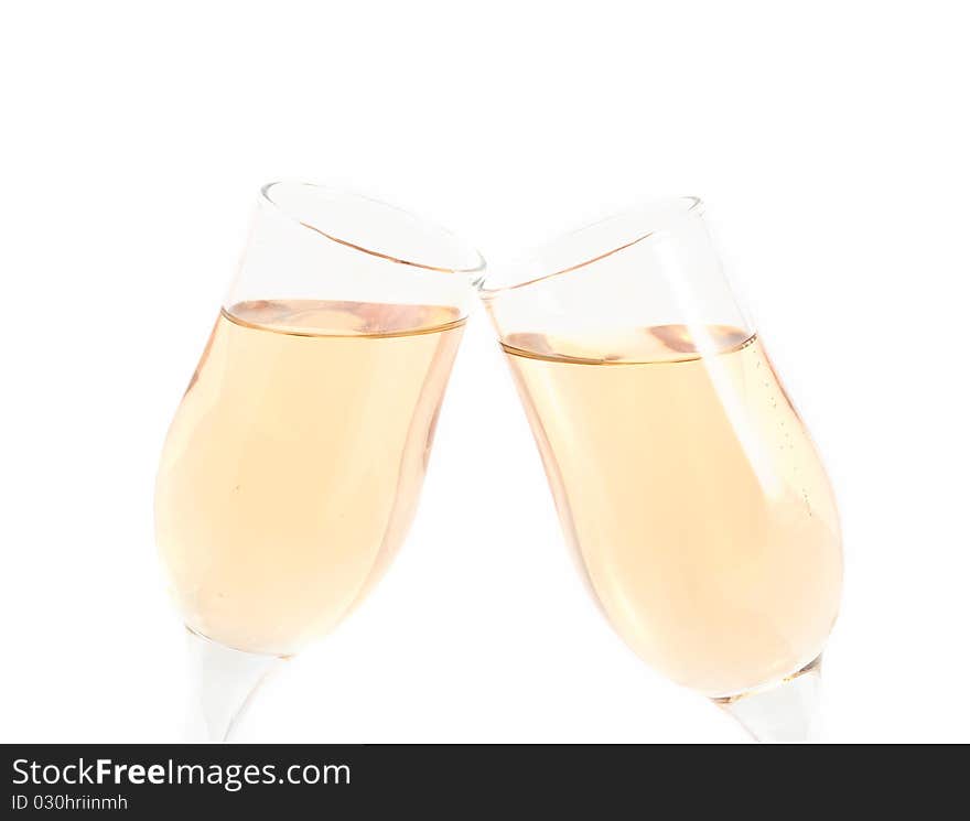 Champagne glasses on a white background