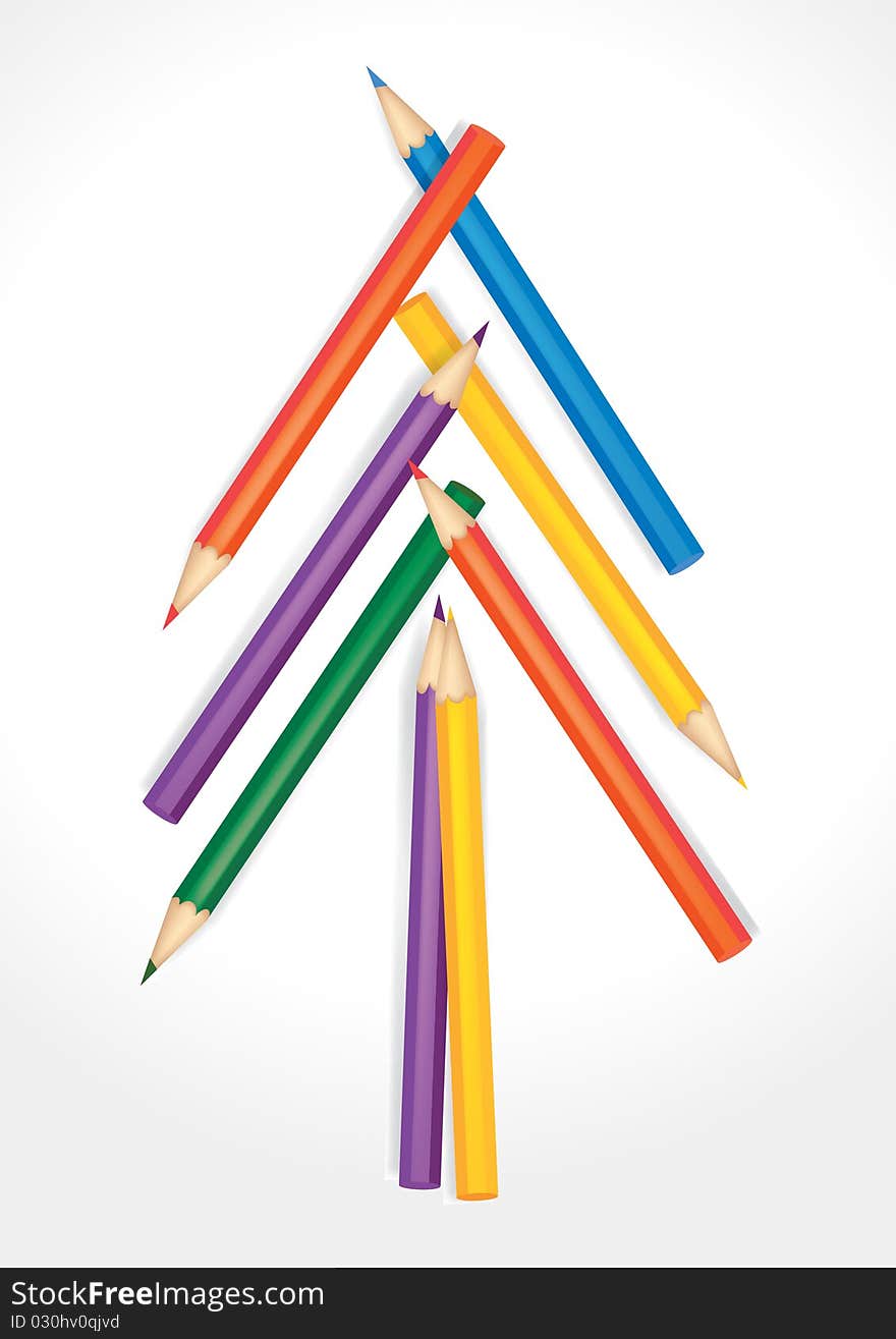 Christmas Tree Composed Of Colored Pencils