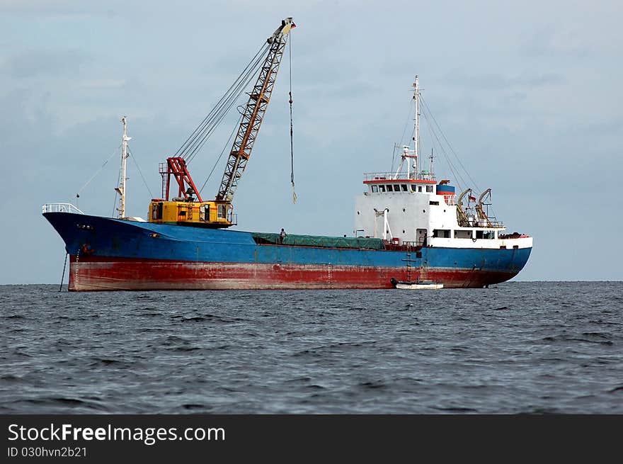 A tanker ship was sailing at sea