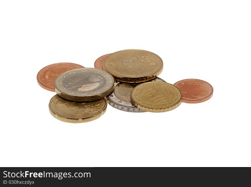 Euro coins set of germany, polish money against white background