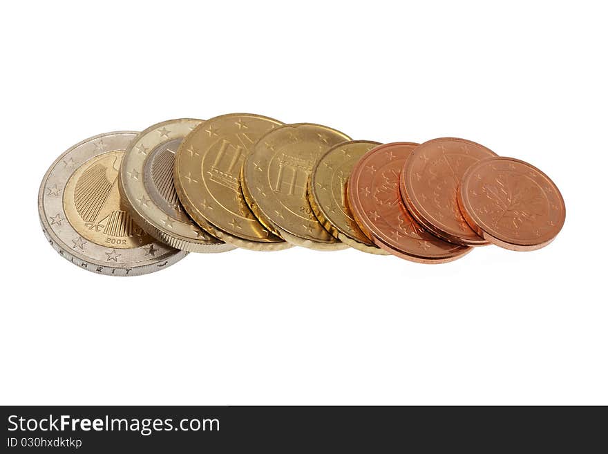 Euro coins set of germany, polish money against white background