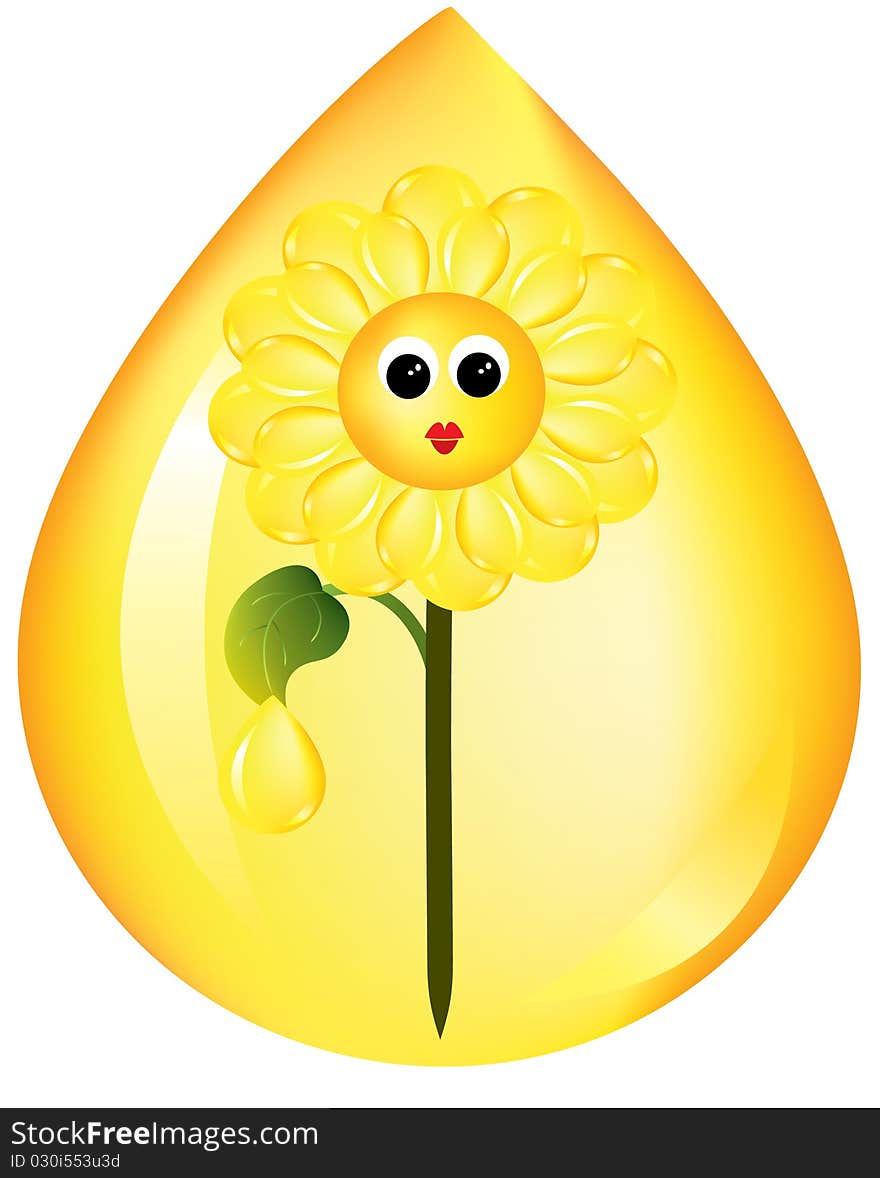 Drops of sunflower oil make into the shape of sunflower inside a oil drop. Drops of sunflower oil make into the shape of sunflower inside a oil drop