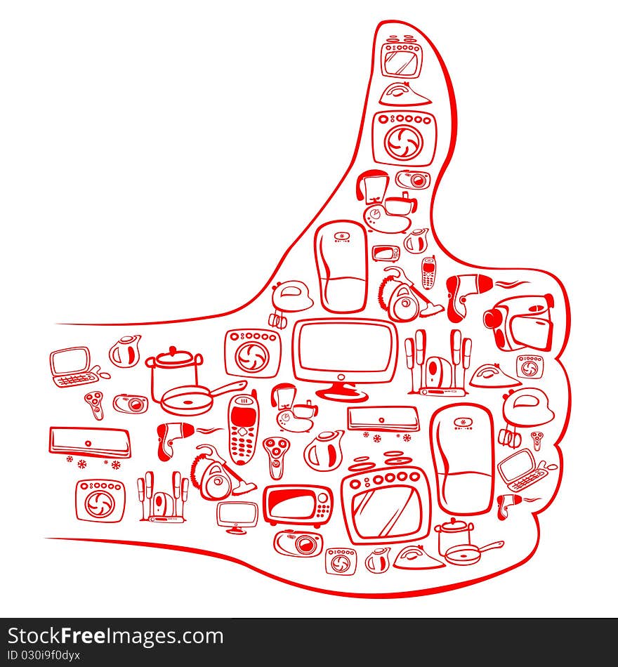 Many home appliances in OK hand's shape. Vector illustration can be scale to any size. Many home appliances in OK hand's shape. Vector illustration can be scale to any size.