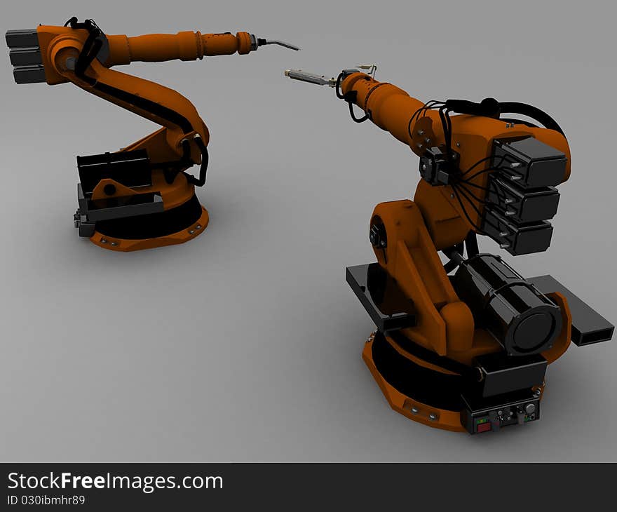 3D model of the robot, on a gray background. 3D model of the robot, on a gray background