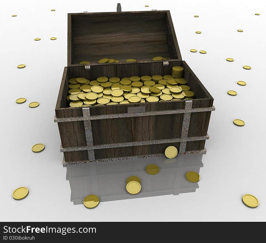 3d model of a chest full of gold coins. 3d model of a chest full of gold coins