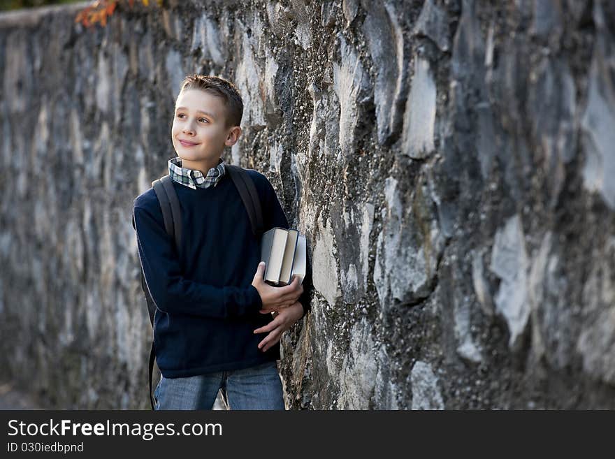 Schoolboy outdoors