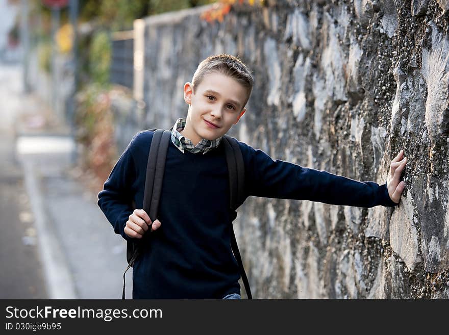 Schoolboy outdoors